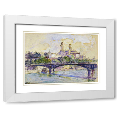 The Seine In front of The Trocadero White Modern Wood Framed Art Print with Double Matting by Cross, Henri Edmond