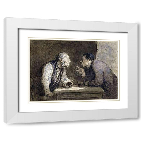 Two Drinkers White Modern Wood Framed Art Print with Double Matting by Daumier, Honore