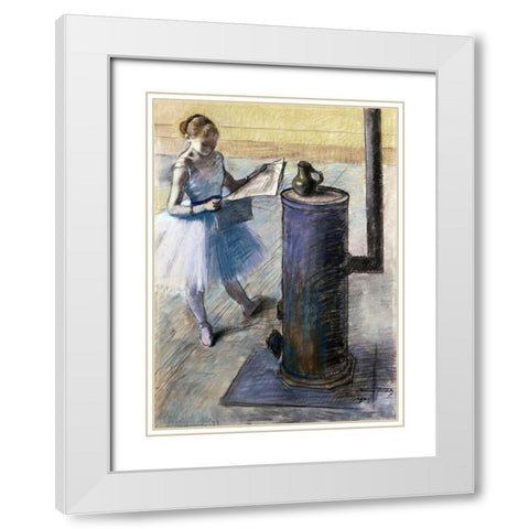 Dancer Resting White Modern Wood Framed Art Print with Double Matting by Degas, Edgar