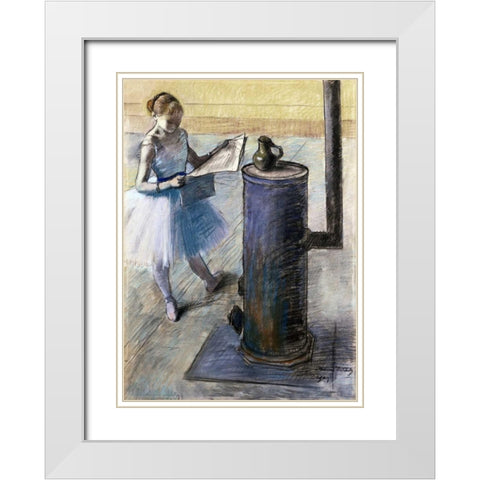 Dancer Resting White Modern Wood Framed Art Print with Double Matting by Degas, Edgar