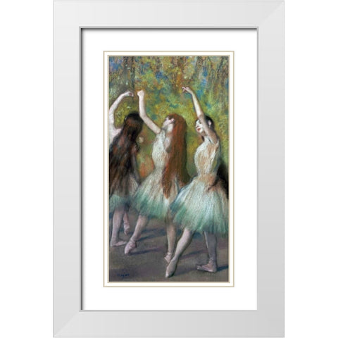 Green Dancers White Modern Wood Framed Art Print with Double Matting by Degas, Edgar