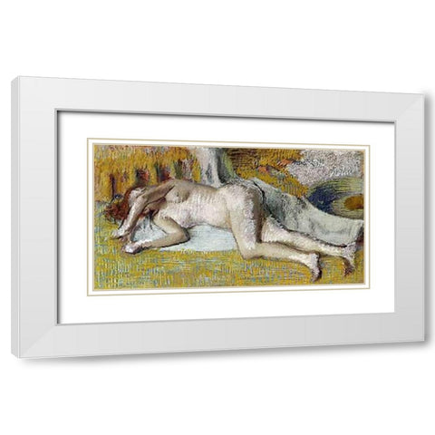 After The Bath White Modern Wood Framed Art Print with Double Matting by Degas, Edgar