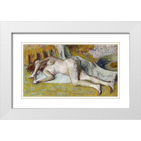 After The Bath White Modern Wood Framed Art Print with Double Matting by Degas, Edgar