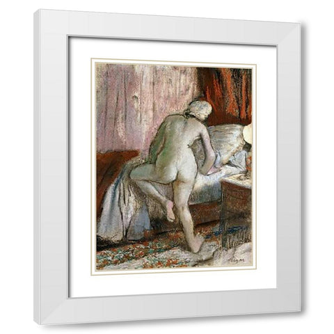 Bedtime White Modern Wood Framed Art Print with Double Matting by Degas, Edgar