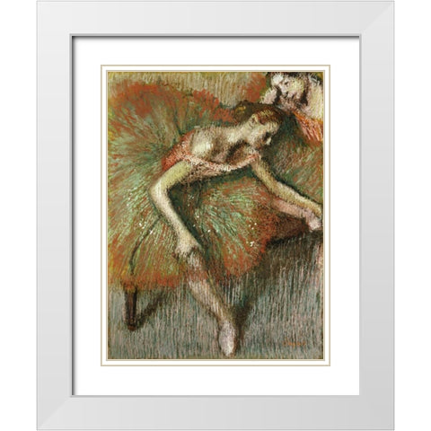 Dancers White Modern Wood Framed Art Print with Double Matting by Degas, Edgar