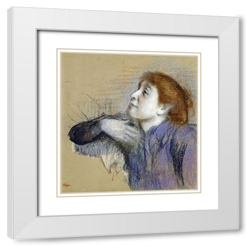Bust of a Woman White Modern Wood Framed Art Print with Double Matting by Degas, Edgar