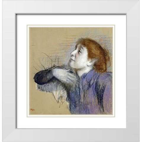 Bust of a Woman White Modern Wood Framed Art Print with Double Matting by Degas, Edgar