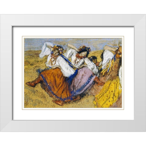 Russian Dancers White Modern Wood Framed Art Print with Double Matting by Degas, Edgar