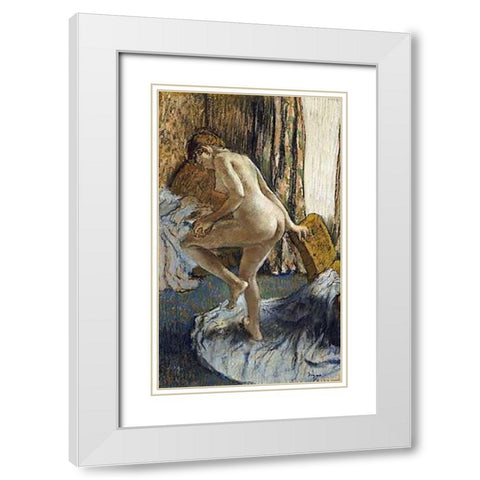 After The Bath White Modern Wood Framed Art Print with Double Matting by Degas, Edgar