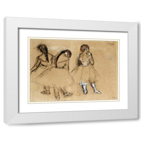 Three Dancers White Modern Wood Framed Art Print with Double Matting by Degas, Edgar
