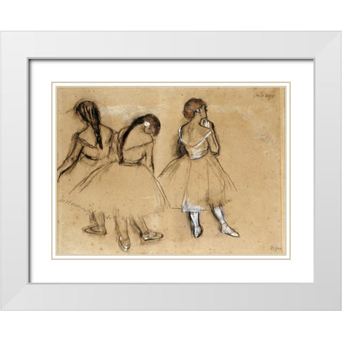 Three Dancers White Modern Wood Framed Art Print with Double Matting by Degas, Edgar