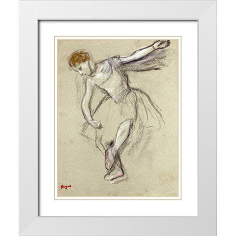 A Dancer Seen In Profile White Modern Wood Framed Art Print with Double Matting by Degas, Edgar