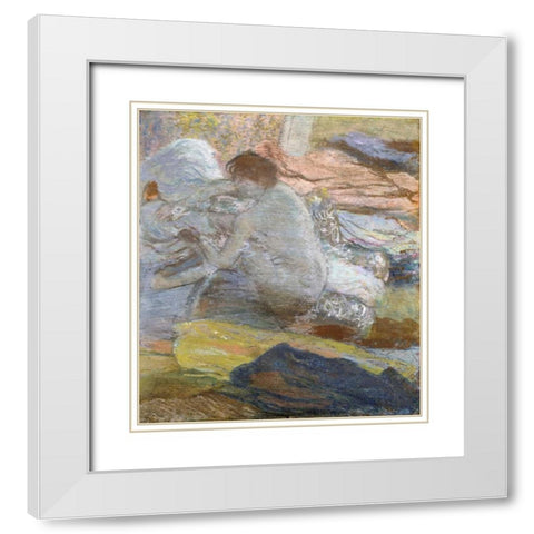 Woman Wiping Her Feet White Modern Wood Framed Art Print with Double Matting by Degas, Edgar