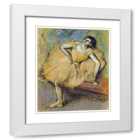 Danseuse Assise White Modern Wood Framed Art Print with Double Matting by Degas, Edgar