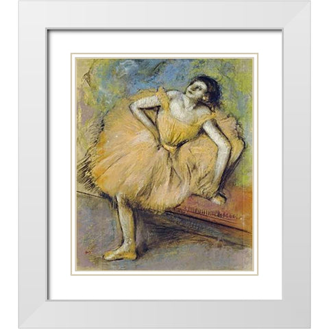 Danseuse Assise White Modern Wood Framed Art Print with Double Matting by Degas, Edgar