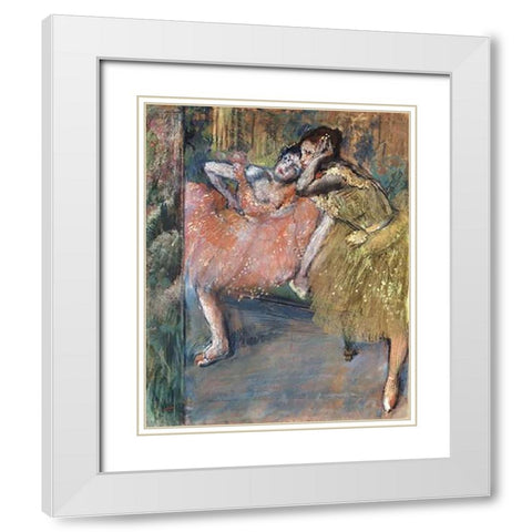 Two Dancers by a Hearth White Modern Wood Framed Art Print with Double Matting by Degas, Edgar