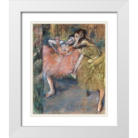 Two Dancers by a Hearth White Modern Wood Framed Art Print with Double Matting by Degas, Edgar