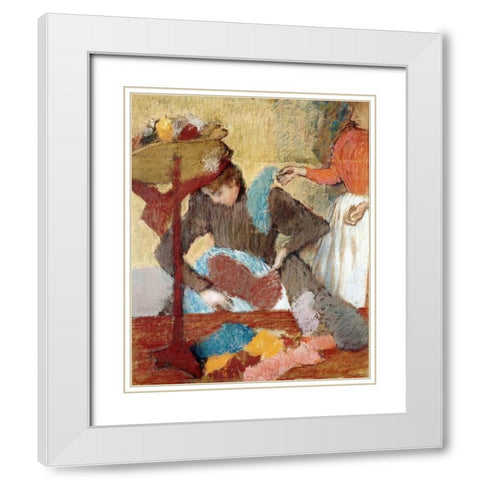 The Hatmaker White Modern Wood Framed Art Print with Double Matting by Degas, Edgar