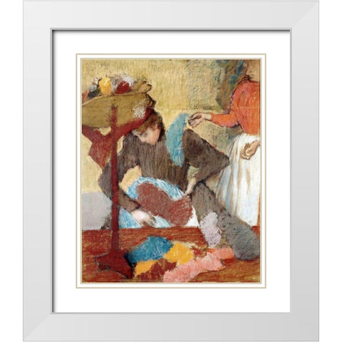 The Hatmaker White Modern Wood Framed Art Print with Double Matting by Degas, Edgar
