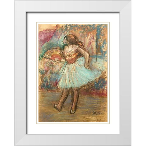 Dancer With a Fan White Modern Wood Framed Art Print with Double Matting by Degas, Edgar