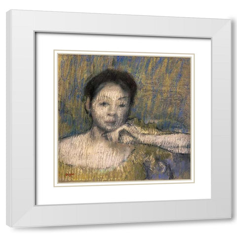 Bust of a Woman With Her Left Hand On Her Chin White Modern Wood Framed Art Print with Double Matting by Degas, Edgar