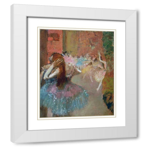 Scene De Ballet Or Balleteuses White Modern Wood Framed Art Print with Double Matting by Degas, Edgar