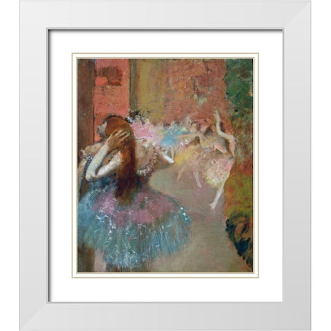 Scene De Ballet Or Balleteuses White Modern Wood Framed Art Print with Double Matting by Degas, Edgar