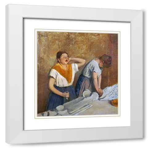 The Laundry Workers Ironing White Modern Wood Framed Art Print with Double Matting by Degas, Edgar