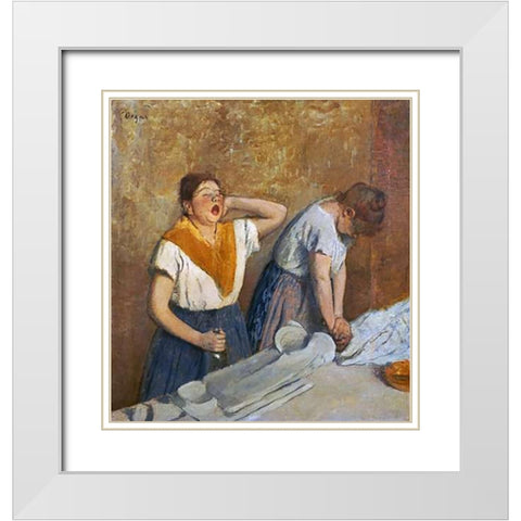 The Laundry Workers Ironing White Modern Wood Framed Art Print with Double Matting by Degas, Edgar