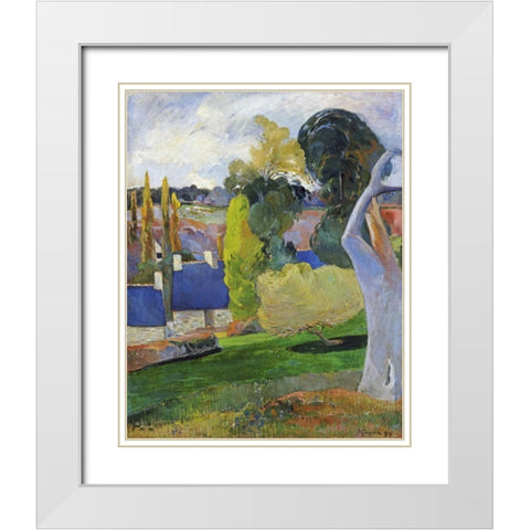 Farm In Brittany II White Modern Wood Framed Art Print with Double Matting by Gauguin, Paul