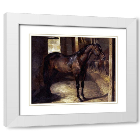 Anglo-Arabian Stallion In The Imperial Stables at Versailles White Modern Wood Framed Art Print with Double Matting by Gericault, Theodore