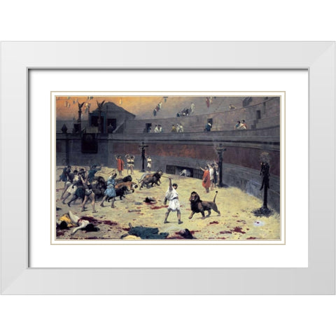 The Reentry of the Lions Into The Arena White Modern Wood Framed Art Print with Double Matting by Gerome, Jean Leon