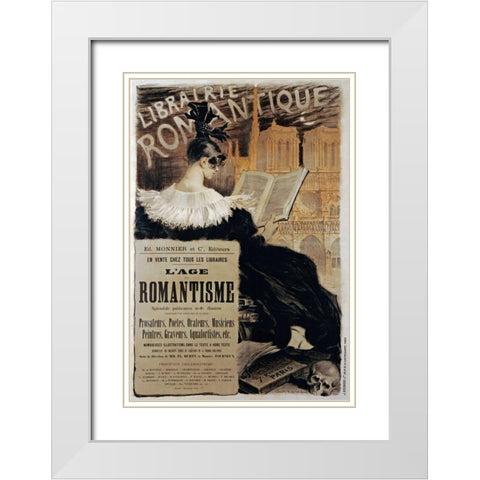 Librairie Romantique White Modern Wood Framed Art Print with Double Matting by Grasset, Eugene