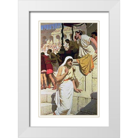 The Gladiators Wife White Modern Wood Framed Art Print with Double Matting by Leighton, Edmund Blair