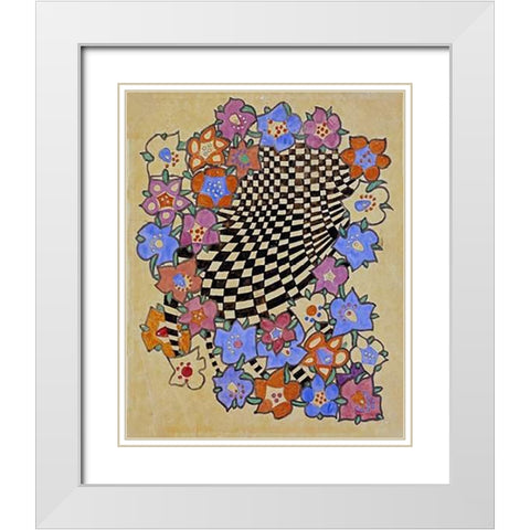 Floral and Chequered Fabric Design, Circa 1916 White Modern Wood Framed Art Print with Double Matting by Mackintosh, Charles Rennie