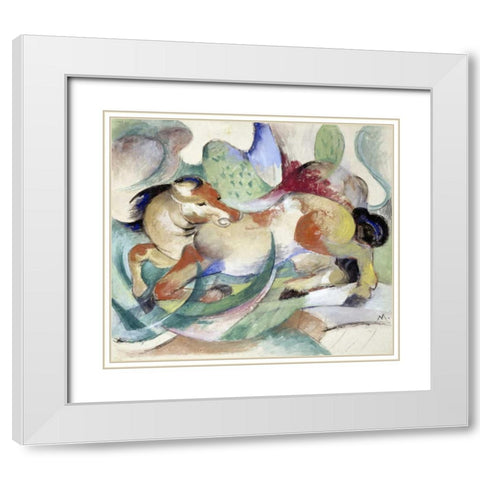 Jumping Horse White Modern Wood Framed Art Print with Double Matting by Marc, Franz