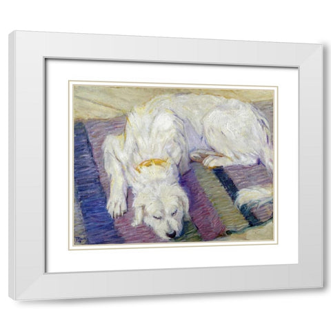 Liegender Hund - Hundeportrat White Modern Wood Framed Art Print with Double Matting by Marc, Franz