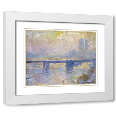 Charing Cross Bridge White Modern Wood Framed Art Print with Double Matting by Monet, Claude