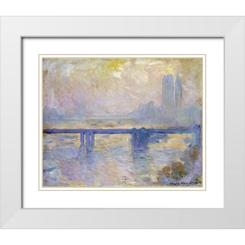 Charing Cross Bridge White Modern Wood Framed Art Print with Double Matting by Monet, Claude