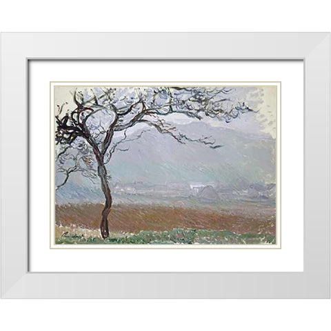 Giverny Countryside White Modern Wood Framed Art Print with Double Matting by Monet, Claude