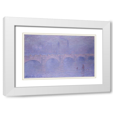 Waterloo Bridge, Misty Sunshine White Modern Wood Framed Art Print with Double Matting by Monet, Claude