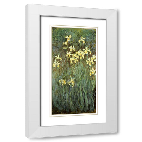 Iris jaunes White Modern Wood Framed Art Print with Double Matting by Monet, Claude