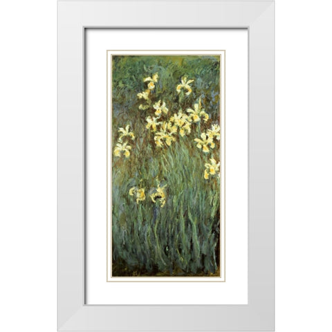 Iris jaunes White Modern Wood Framed Art Print with Double Matting by Monet, Claude