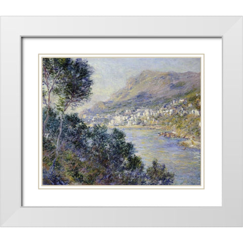 A View of Cape Martin, Monte Carlo White Modern Wood Framed Art Print with Double Matting by Monet, Claude