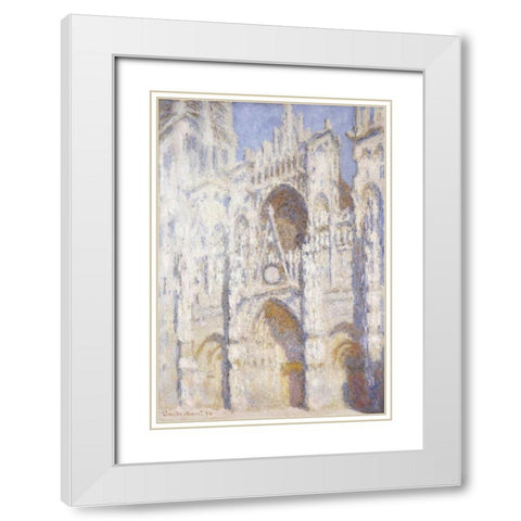 Rouen Cathedral in the Afternoon - The Gate in Full Sun White Modern Wood Framed Art Print with Double Matting by Monet, Claude