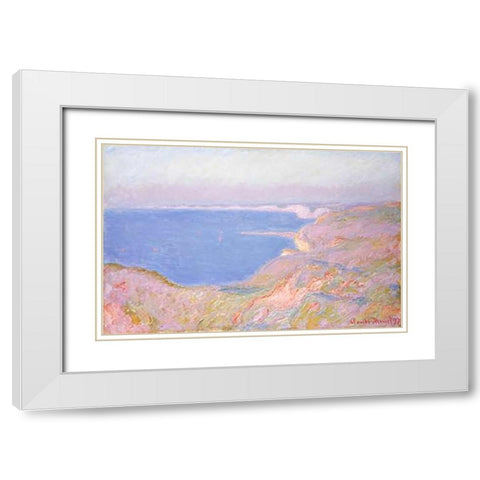 On the Cliffs Near Dieppe, Sunset White Modern Wood Framed Art Print with Double Matting by Monet, Claude