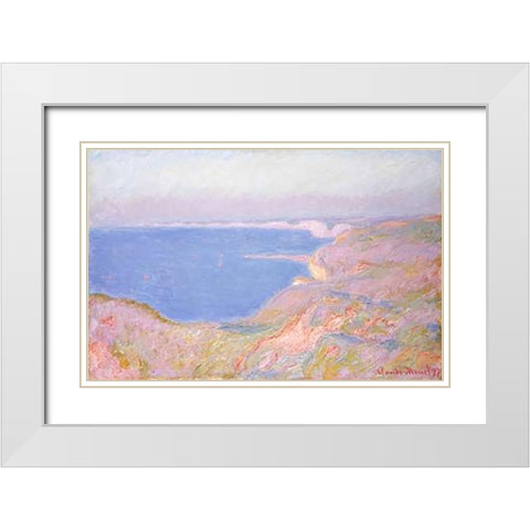 On the Cliffs Near Dieppe, Sunset White Modern Wood Framed Art Print with Double Matting by Monet, Claude