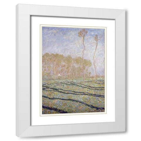 Spring Countryside at Giverny White Modern Wood Framed Art Print with Double Matting by Monet, Claude