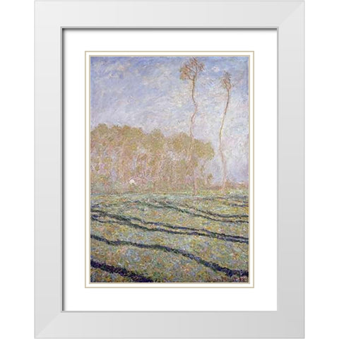 Spring Countryside at Giverny White Modern Wood Framed Art Print with Double Matting by Monet, Claude
