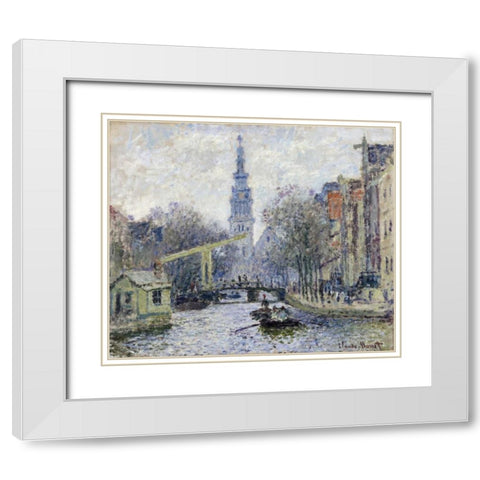 Canal, Amsterdam White Modern Wood Framed Art Print with Double Matting by Monet, Claude